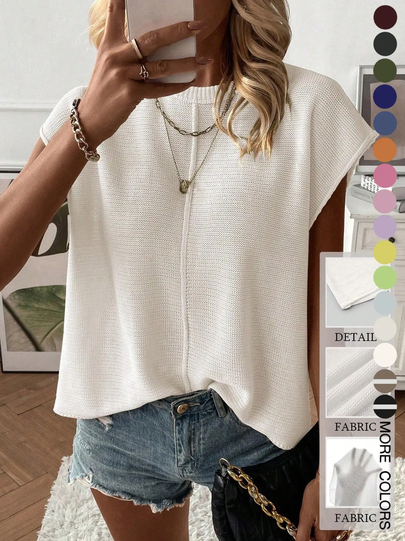 Women's Solid Color Sweater Vest, Casual Fashion Round Neck Knit Top for Summer, Fashion Women's Knitwear for Daily Wear