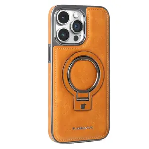 Creative Leather Phone Case with Ring Holder, Shockproof Phone Protective Cover, Phone Accessory Compatible with iPhone 16 15 14 13 12 11 Pro Max, Casing