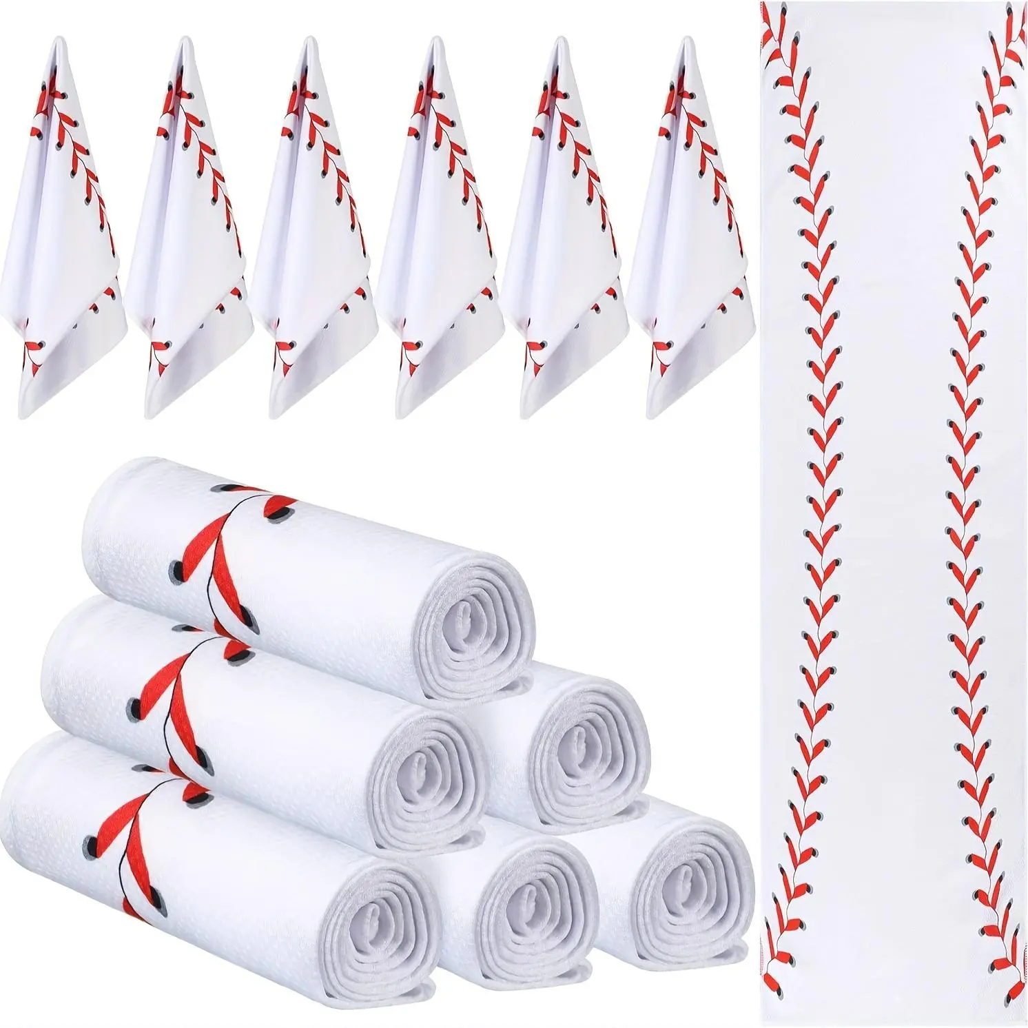 12 Counts Mini Cooling Towel, 30" X 9" Baseball Softball Soccer Golf Sweat Towel, Breathable Chilly Rag, Microfiber Sport Rags for Team Gym Running Coach Gift(Baseball, White And Red)