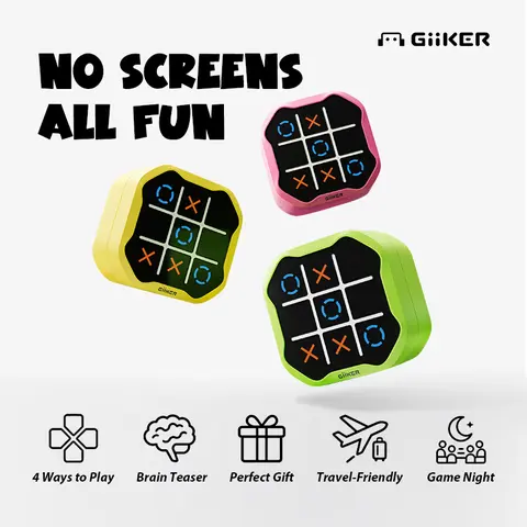GiiKER 3-in-1 Screen-Free Tic Tac Toe Board Toy - Portable Gobblet Block & Cover Play Set with Adaptive AI, Family Fun, Party Game, 1-4 Players, Road Trip Screen Time Alternative Gift