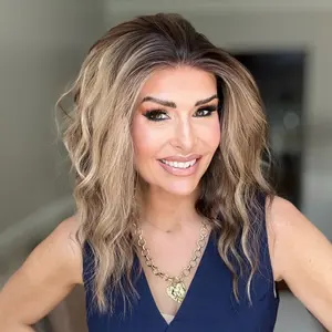 AISOM Chloe Light Brunette Short Water Wave Wig 12 Inches Free Part Lace Front Wig Heat Friendly Synthetic Hair Glueless Wig for Women