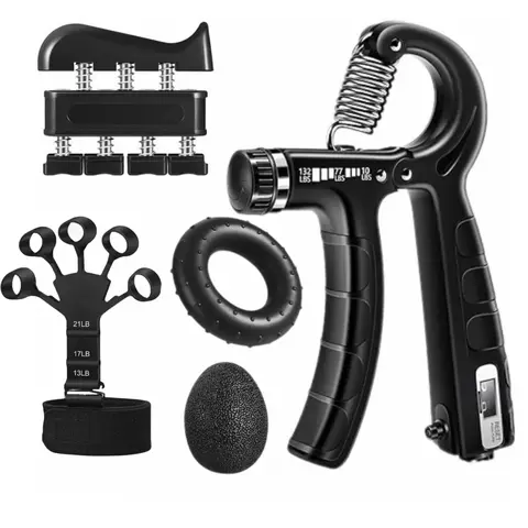 5-Pack Hand Grip Strengthener Workout Kit – Adjustable Resistance Forearm Gripper, Finger Stretcher, Grip Ring & Stress Relief Ball for Athletes
