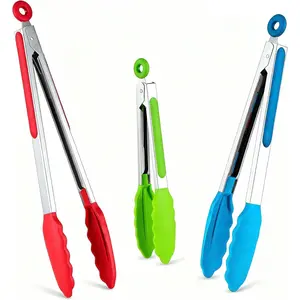 Kitchen Tongs Set of 3, Cooking Tongs with Silicone Tips, Non-Stick Non-Scratch Heat Resistant Tongs for Grilling Cooking BBQ Salad Serving (Multicolor, 7/9/12 Inch)