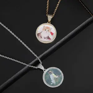 GAB Personal Custom Memory Colorful Photo Pendant Necklace For Man&Woman,Family,Exquisite Zircon Pendant Necklace