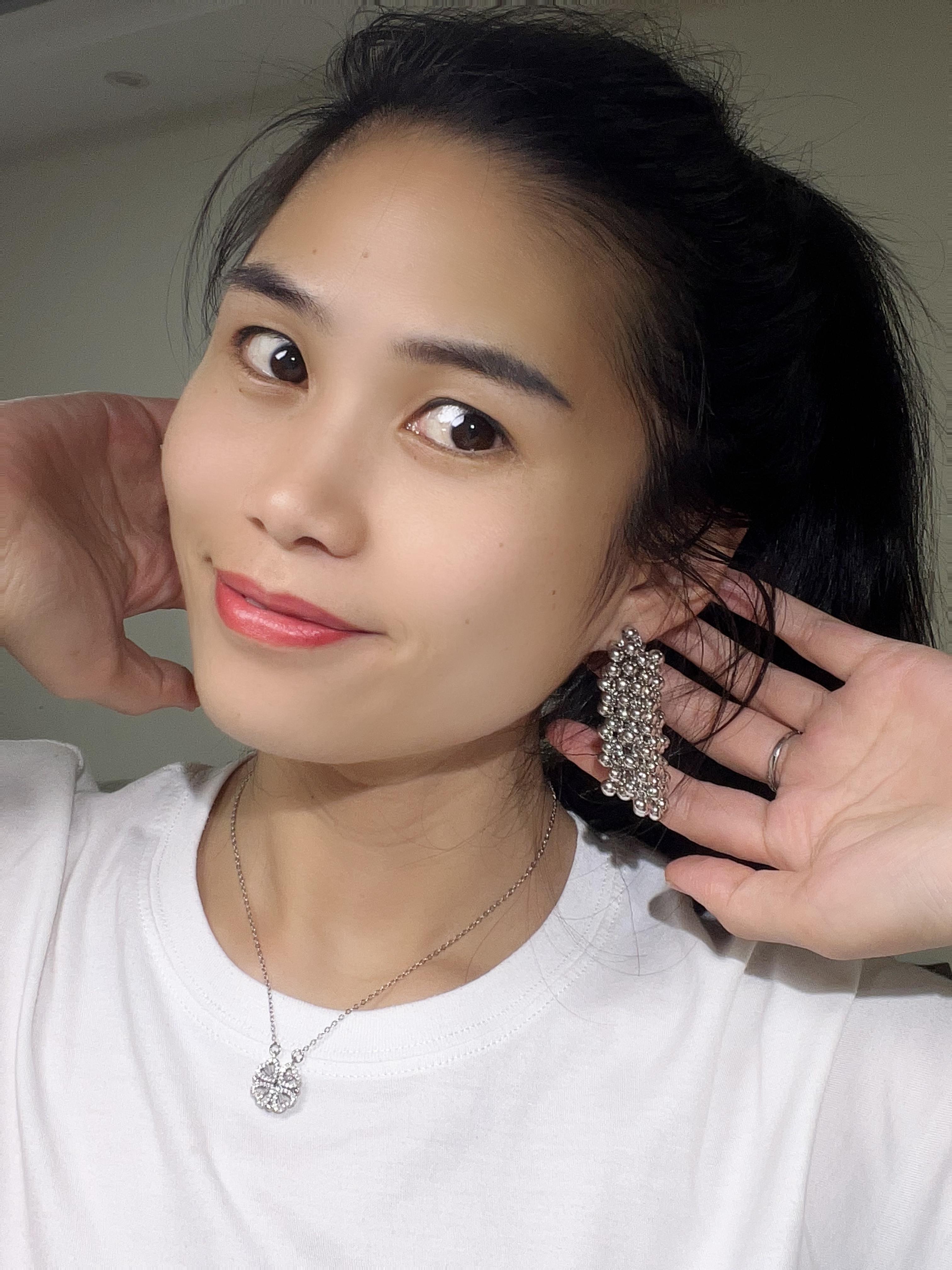 Stainless Steel Silver Grape Bead Tassel Earrings, Minimalist Statement Drop Earrings, Hypoallergenic Party Jewelry for Women