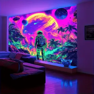 QD_VIVIOS Glow in the Dark Tapestry - UV Reactive Glow Party Backdrop & Space Wall Hanging, UV Activated Astronaut Decor Suitable for Bedroom, Dorm, Party - No Electricity Needed, Use