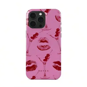 Call Me Tough Smartphone Cellphone Case - Waterproof Anti-Drop Protector Casing, Pink Martini & Kiss Design, Playful Chic Nightlife Rubber Shell Accessories for iPhone 11/12/13/14/15/16/17 Pro Max Plus, Unisex Mobile Phone Cover