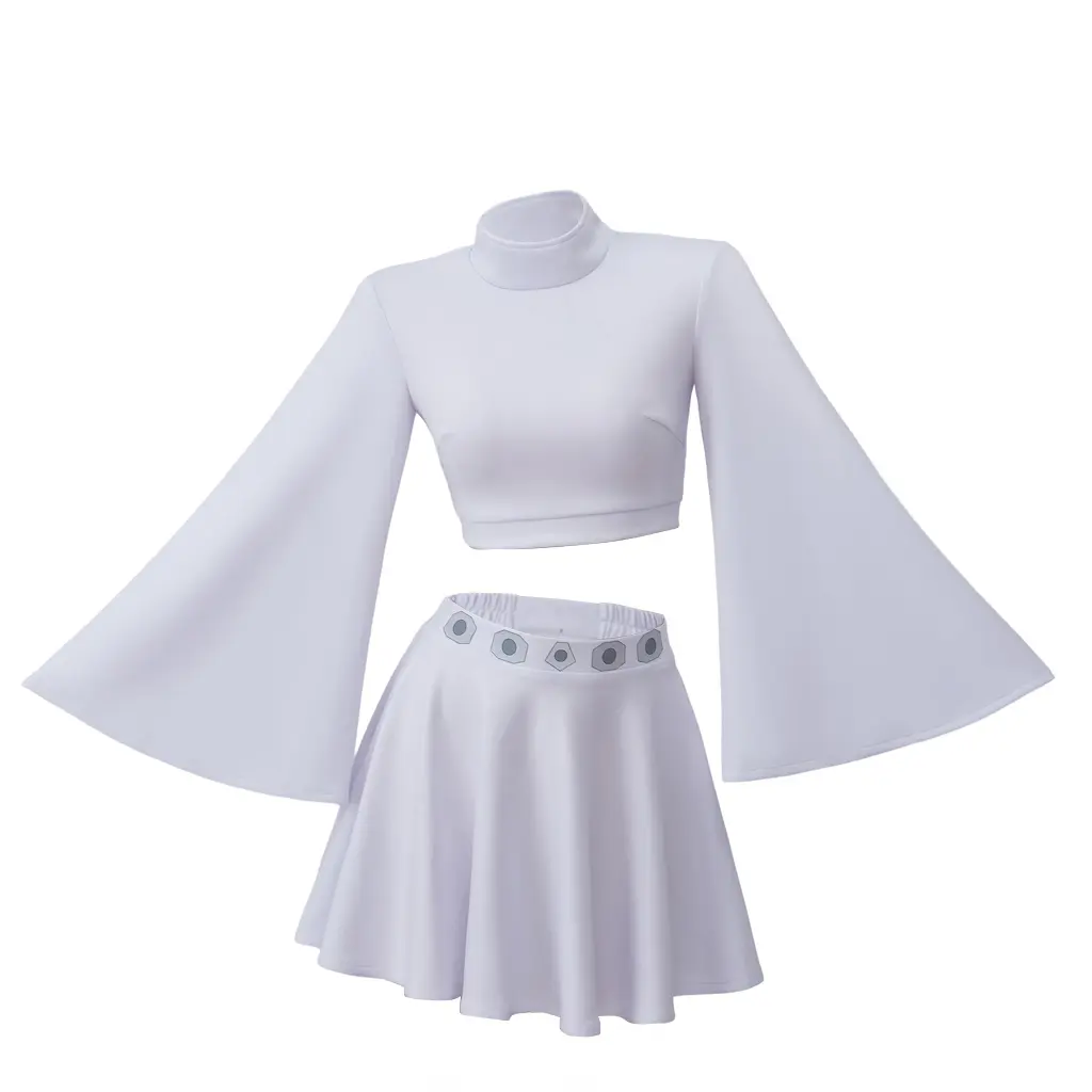 Women's 2-Piece Turtleneck-High Neck Fitted Princess Leia Cosplay Costume Set - Adult White Crop Top & Skirt, Women's Clothing for Halloween, Carnival, Women's Clothes