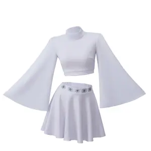 Princess Leia Cosplay Costume Adult White Dress Crop Top Skirt Outfits Halloween Carnival Female Uniform Suit