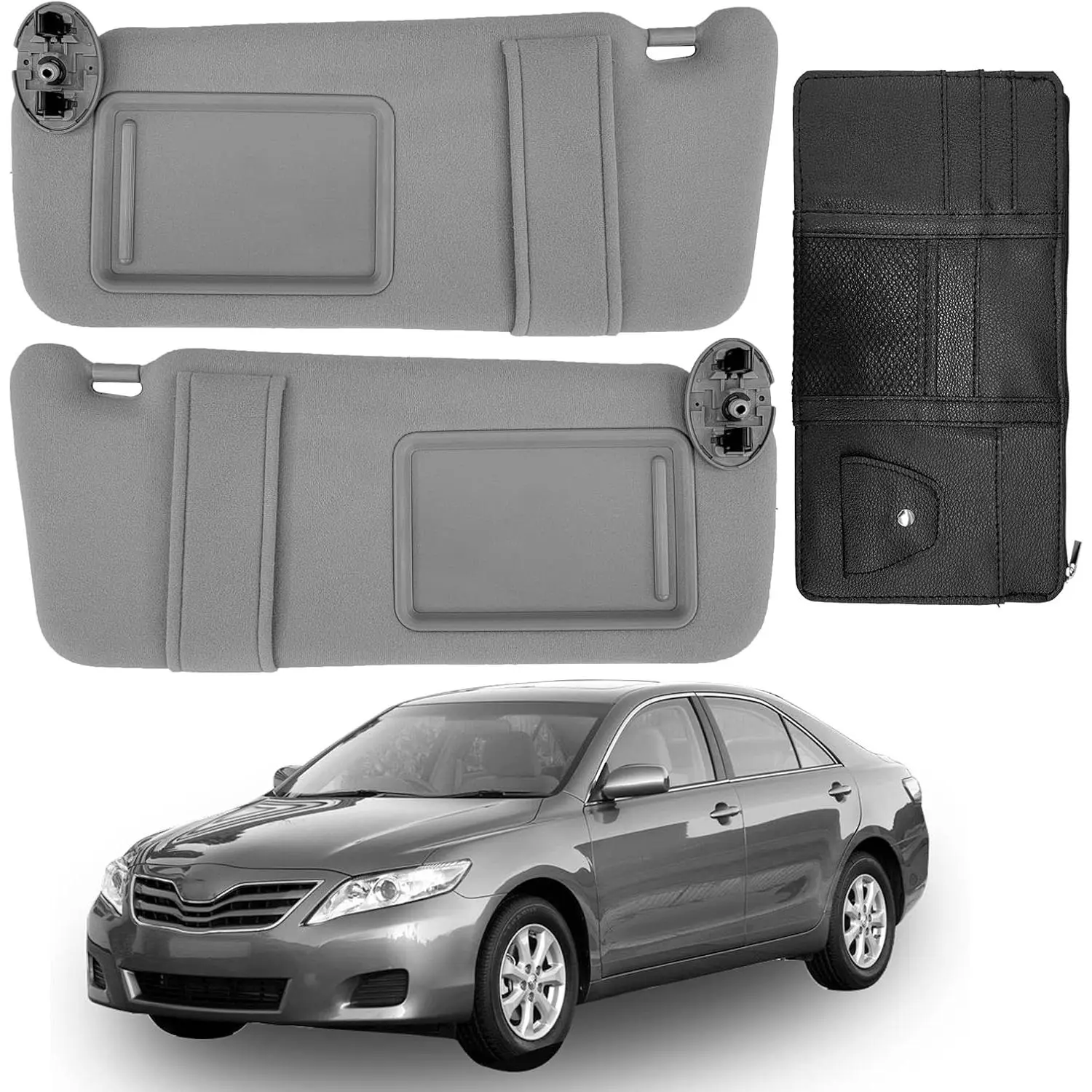 fit for Toyota Camry Sun Visor Replacement, fit for 2007 2008 2009 2010 2011 Toyota Camry and Hybrid Without Light, Driver&Passenger Side, 74310-06750-B0 74320-06780-B0 (2PCS-Gray)