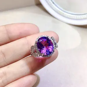 3CT 10×12mm Amethyst Sterling Silver Ring | Elegant Women's Jewelry
