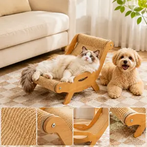 Cat Lounge Chair with Natural Sisal Scratcher Bed, Wooden Elevated Cat Lounger, Stylish Cat Bed That Fits Any Home Decor, Furniture Protector for Indoor Cats outdoorfun