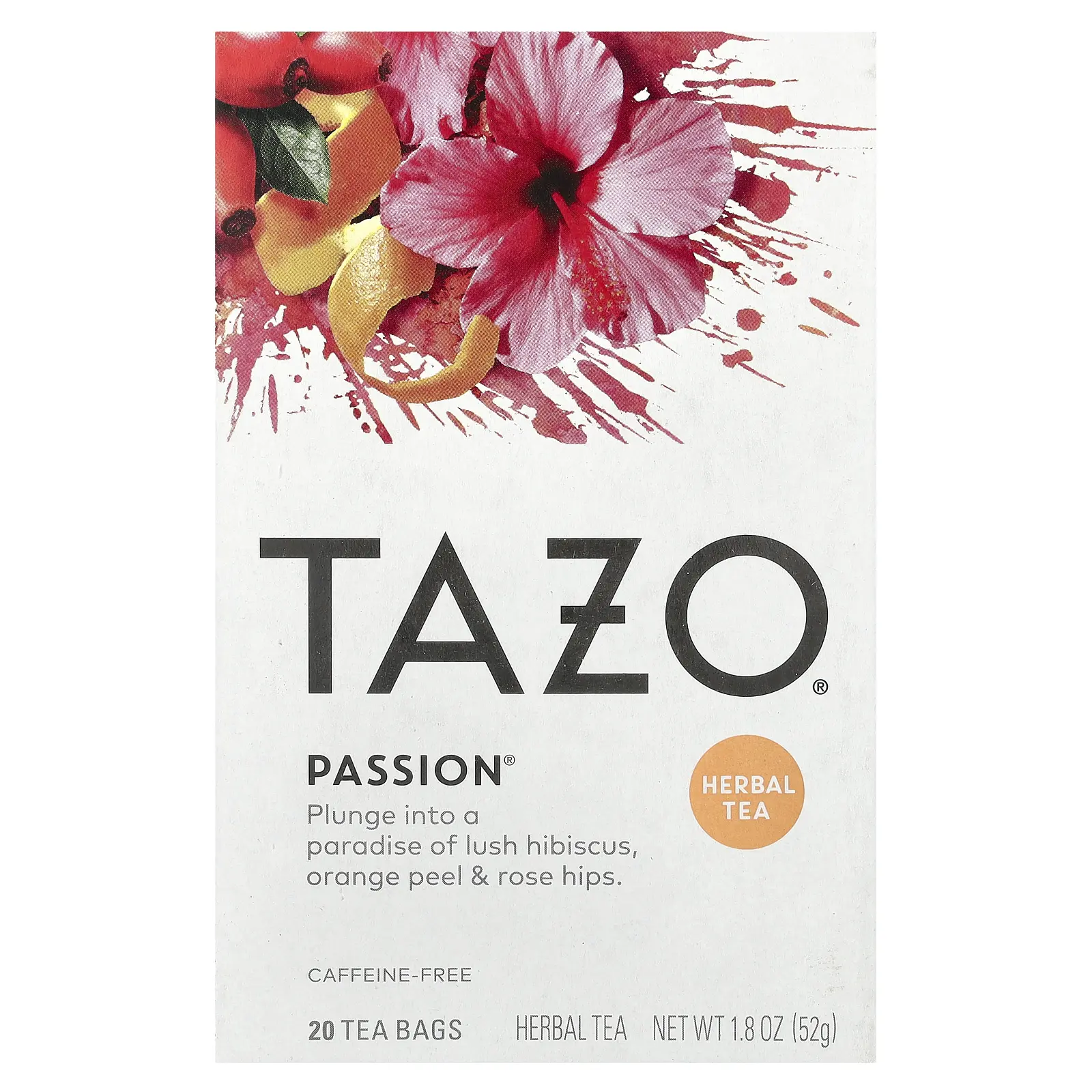 TAZO Herbal Tea, Passion, Caffeine-Free, 20 Tea Bags, 1.8 oz (52 g) TAZO Herbal Tea, Passion, Caffeine-Free, 20 Tea Bags, 1.8 oz (52 g)