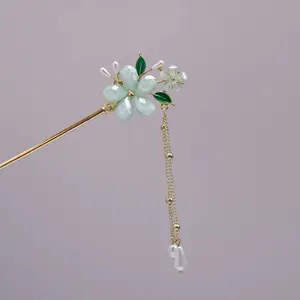 Wedding Floral Dew Hairpin, 4 Color Variants - Green, Pink, Ivory, Multicolor