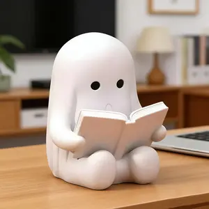 Fun Ghost Reading Figurine, Office Stress Relief Decor, Quiet Ghost Bookworm, Nordic Minimalist Desktop Ornament, Cute Ghost Desk Decoration