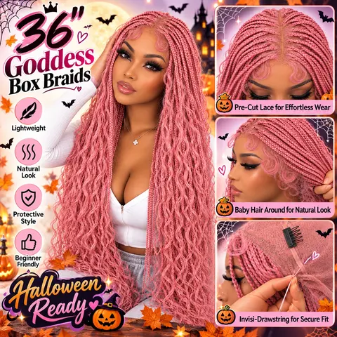 #Pink 36" Full Lace Bohemian Knotless Boho Box Braided Wig – Barbie Pink SuperNova, Lightweight, Breathable, Natural Look, Long-Lasting & Easy to Maintain Knotless Boho Wig Glueless Lace Wig #Halloween #TikTokShopStockUp #DealsForYouDays #Sohochic