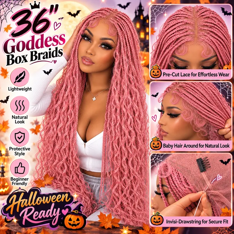 #Pink 36" Full Lace Bohemian Knotless Boho Box Braided Wig – Barbie Pink SuperNova, Lightweight, Breathable, Natural Look, Long-Lasting & Easy to Maintain Knotless Boho Wig Glueless Lace Wig #Halloween #TikTokShopStockUp #DealsForYouDays #Sohochic