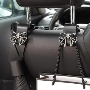 2pcs Car Bright Rhinestone Bow Design Hooks, Cute Car Rear Seat Back Practical Interior Decorations, Car Interior Organizers, Car Backseat Organizer, Stylish Automotive Accessories, Car Organization Accessories, Backseat Hanging Organizer
