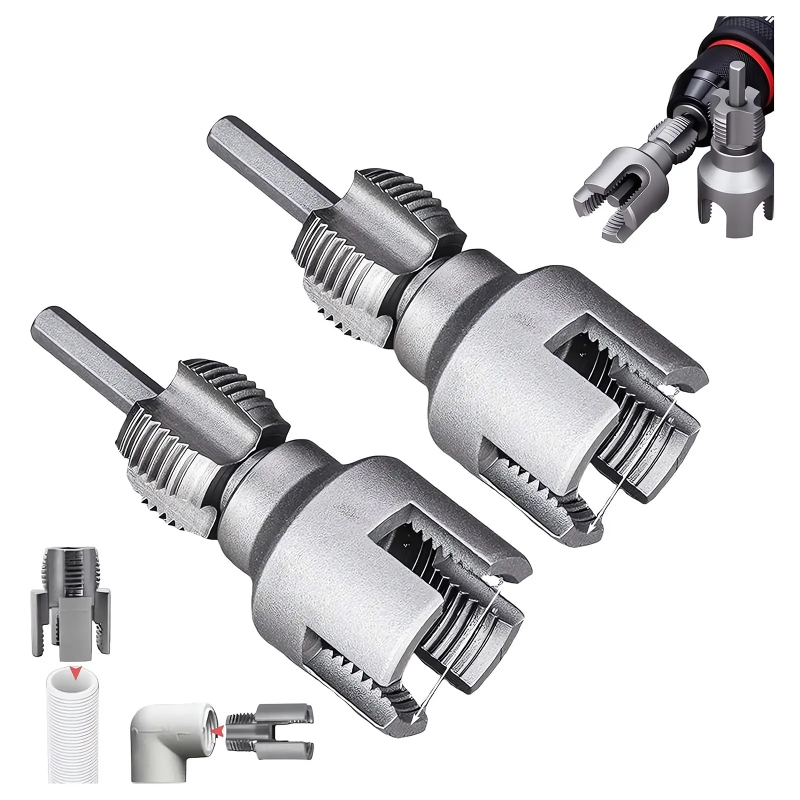 1/2''+3/4'' PVC Pipe Thread Cutting Toolkit, Integrated Internal & External Threading Tool, Inside Pipe Cutter for Plumbing DIY Repairs