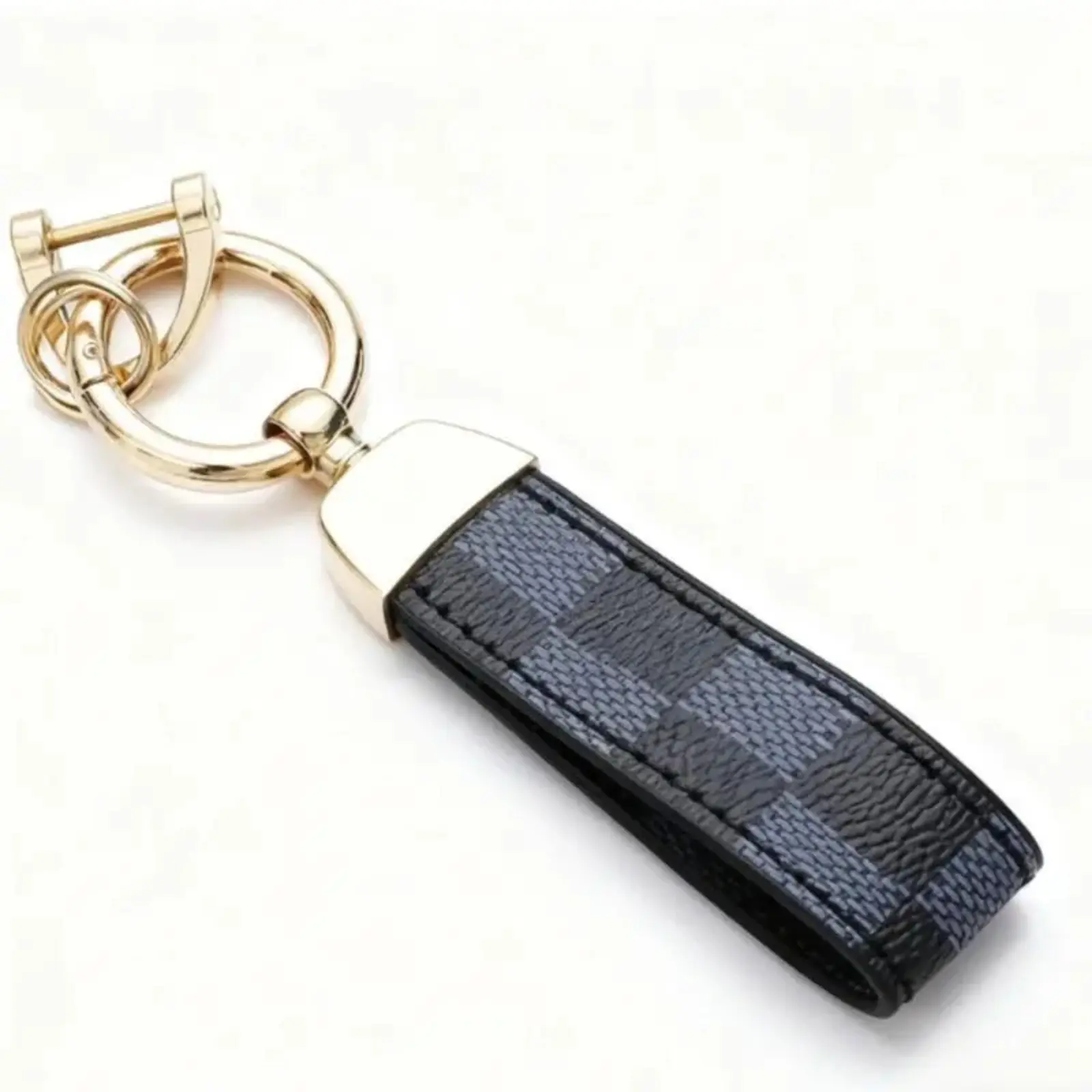 Unisex Leather Print Keychain with Metal Horseshoe Buckle, Artificial Leather Strap for Car Keys, Bags, With Buckle