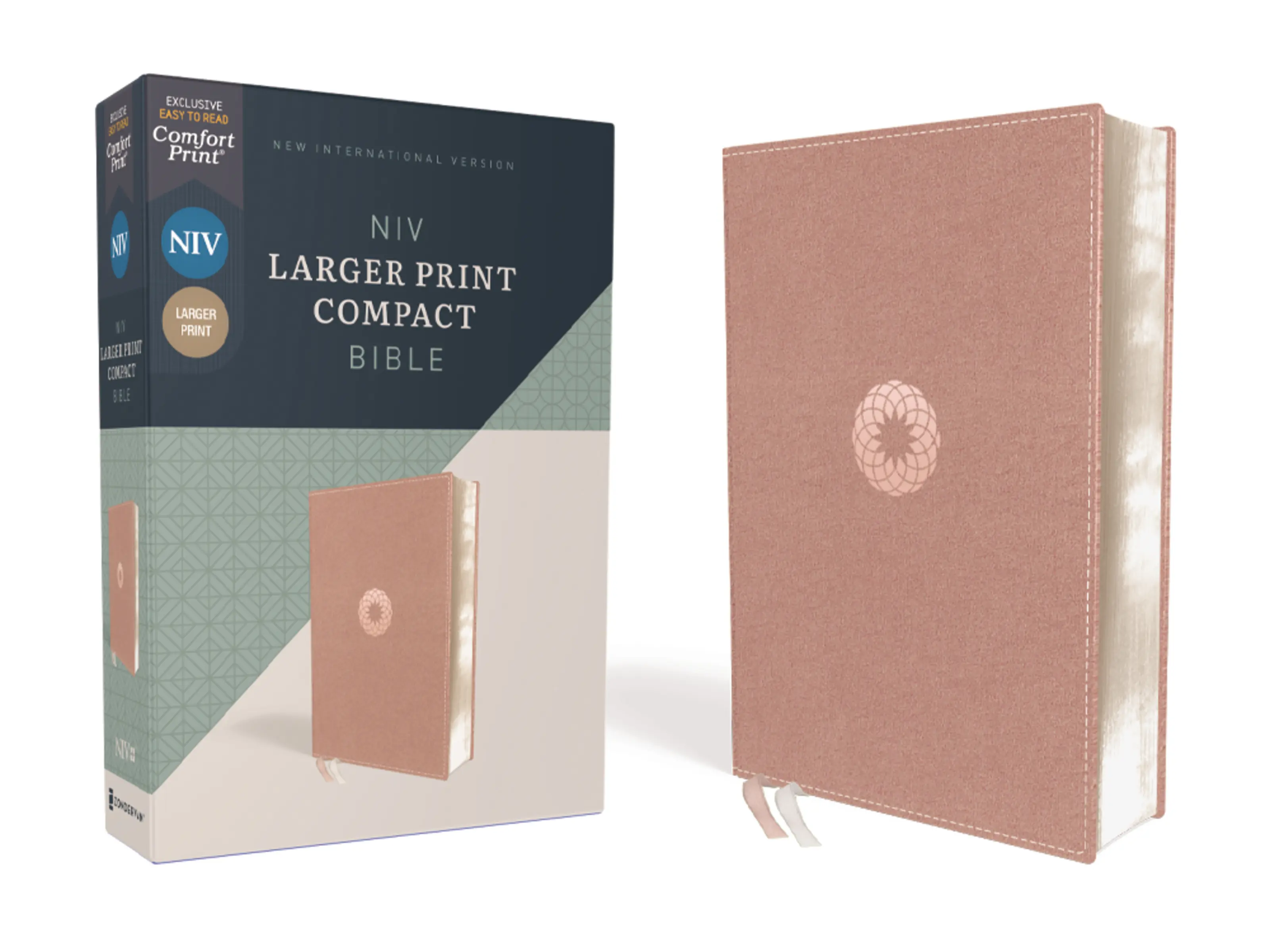 NIV, Larger Print Compact Bible, Leathersoft, Pink, Red Letter, Comfort Print by Zondervan [Leatherbound Book]