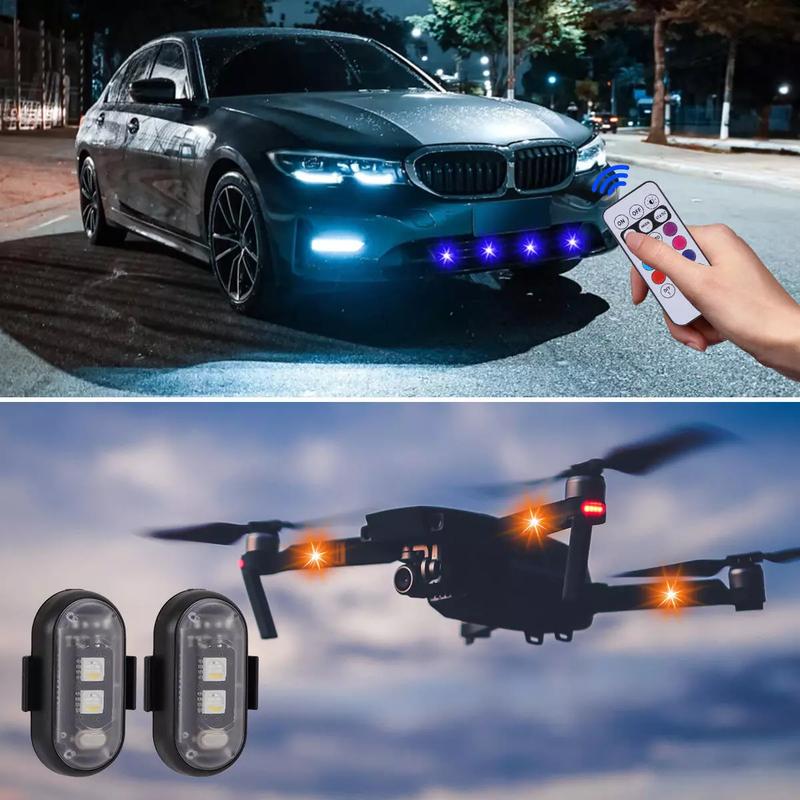 12/18/24Pack Wireless LED Strobe Lights with Remote Control, 8-Color and 10-Model USB Charging Waterproof Anti-Collision LED Emergency Warning Lights Wireless Rock Lights for Cars Drone Aircraft Motorcycle Bike