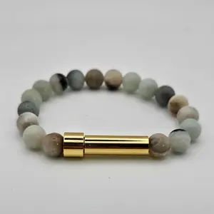 Manifestation Bracelet - Amazonite - Stretch Bracelet - Secret Capsule - Write your intentions, goals or secret message and carry it with you all day long.