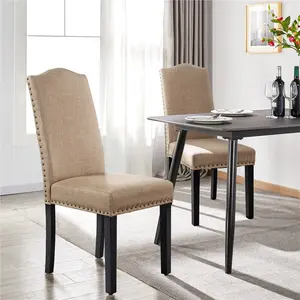 Yaheetech  Classic Dining Chairs Set of 2 Fabric Upholstered Kitchen Chairs Tall Back Dining Room Side Chairs with Nailhead Trim Solid Wood Legs