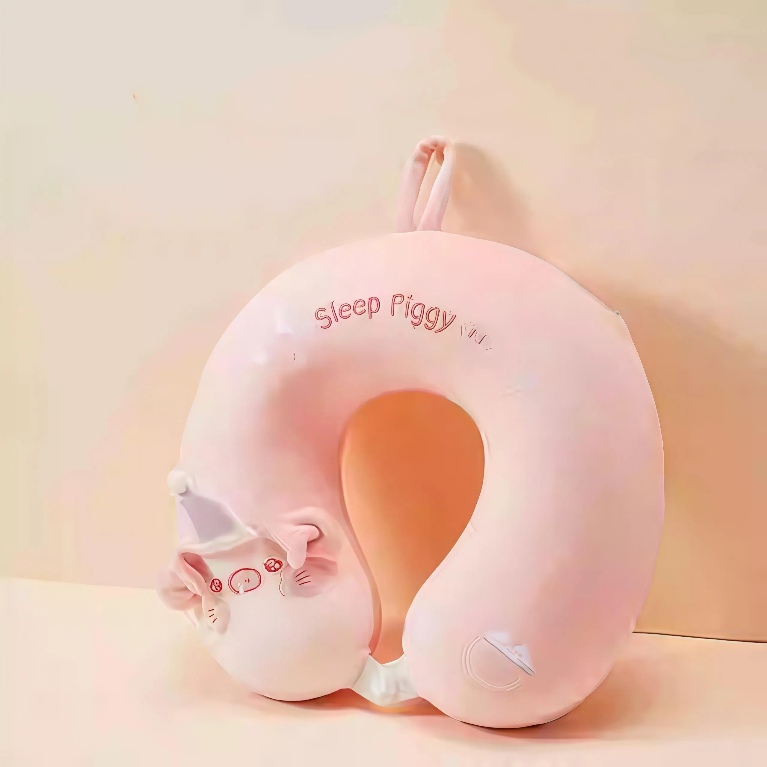 MINISO Cloud Pig Supportive Memory Foam U-Shaped Travel Neck Pillow, Ultra-Soft Ergonomic Adorable Pig Design Pillow for Airplane, Car Use, Cozy Travel Companion & Gift