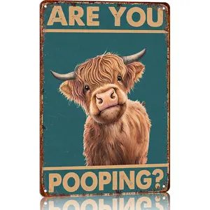 Vintage Highland Cow Chicken Are You Pooping Funny Aluminum Sign for Bathroom Toilet Wall Decor 8x12 Inch Rustic Charm Humorous Message Durable Material Easy Install
