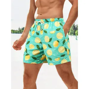 3D Lemon Pineapple Print Summer Leisure Beach Shorts Street Wear Quick drying Sports Polyester Lace up Surfing Shorts