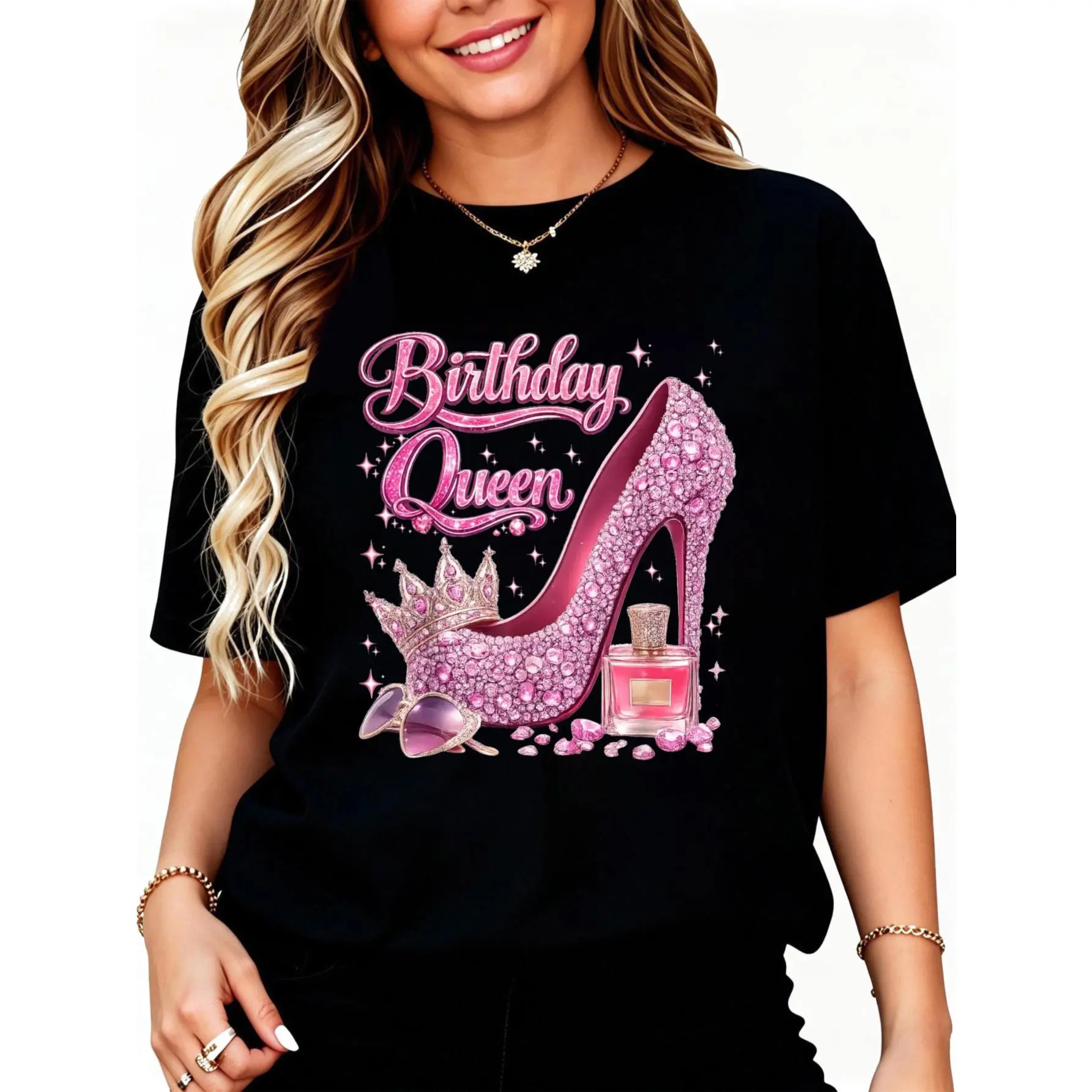 100% Cotton Birthday Queen Happy Birthday Party Girls Women T-Shirt