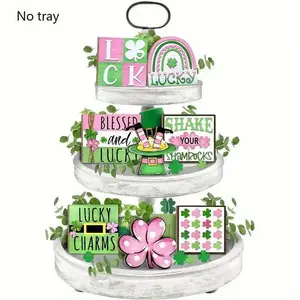 St. Patrick's Day Decorations, 1 Set Lucky Shamrock Wooden Signs, St. Patrick's Day Party Decor, Farmhouse Table Decorations, Tray Not Included