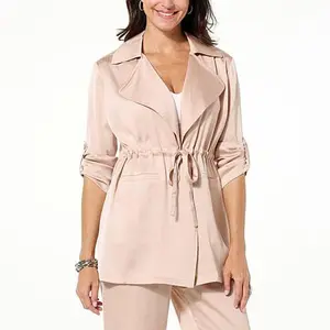 Nina Leonard Hammered Satin Drawstring Waist Jacket