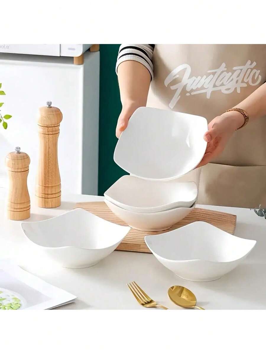 2-10 sets of reusable white salad bowls and plates, made of PP plastic, suitable for cold dishes, cooked food, desserts, and party food. Stackable for easy storage, ideal for family gatherings, hotels, microwave heating, and outdoor RV/camping picnic part