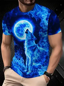 Men's Printed T-Shirt - Black/Gradient Multi-color Trendy Streetwear Top, Round-neck Short-Sleeved T-shirt, suitable for daily wear, casual gatherings, fashionable gradient style, machine washable