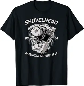 Vintage HD Motorcycle VTwin ShovelHead Engine Drawing Biker T-Shirt - Phoebeumba Shop 23B09PK8W4N5