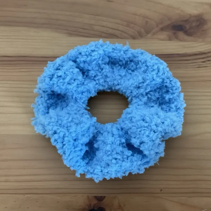 Crochet sherpa Scrunchies cornflower blue