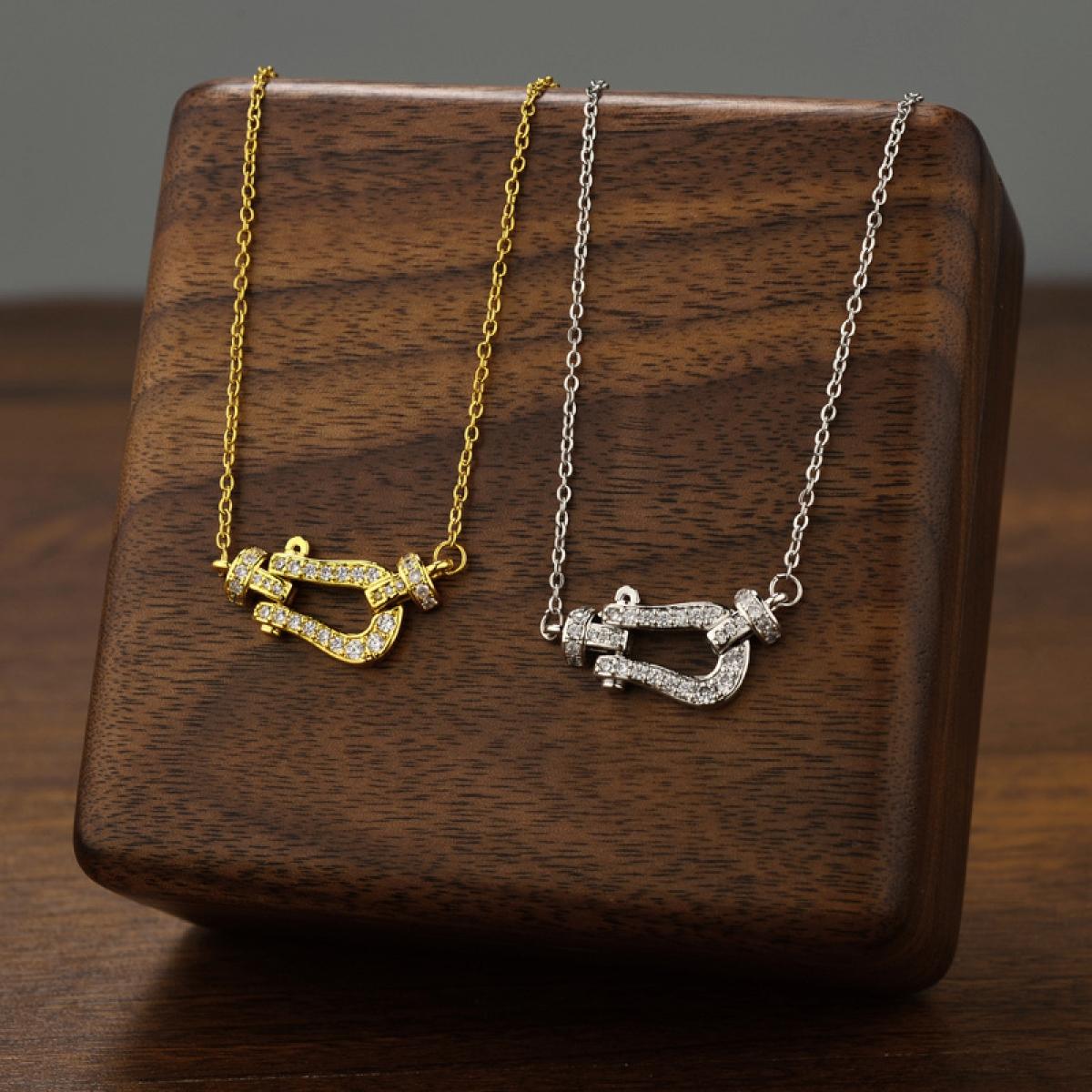 Luxury Pave Sparkle U-Shaped Horseshoe Pendant Necklace for Women, Dainty Hardware-Inspired Statement Chain, Trendy Minimalist Everyday Wear Jewelry, Perfect Gift for Her/Birthday/Anniversary/Valentine's Day