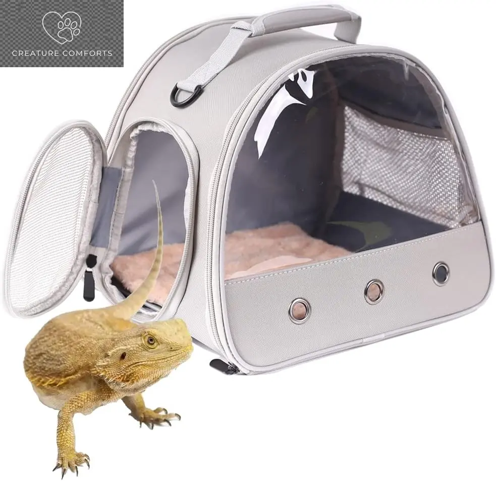Bearded Dragon Carrier,Lizards Carrier, Small Animal Travel Carrier for Hedgehog Rat Parrot Bird Guinea Pig, Portable Guinea Pig Travel Carrier for 2(Grey)