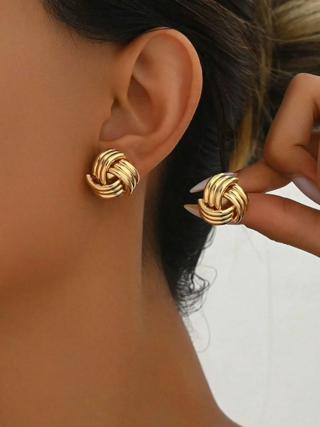 18K Gold Plated Chunky Knot Stud Earrings, Hypoallergenic Stainless Steel Twisted Love Knot Statement Earrings for Women