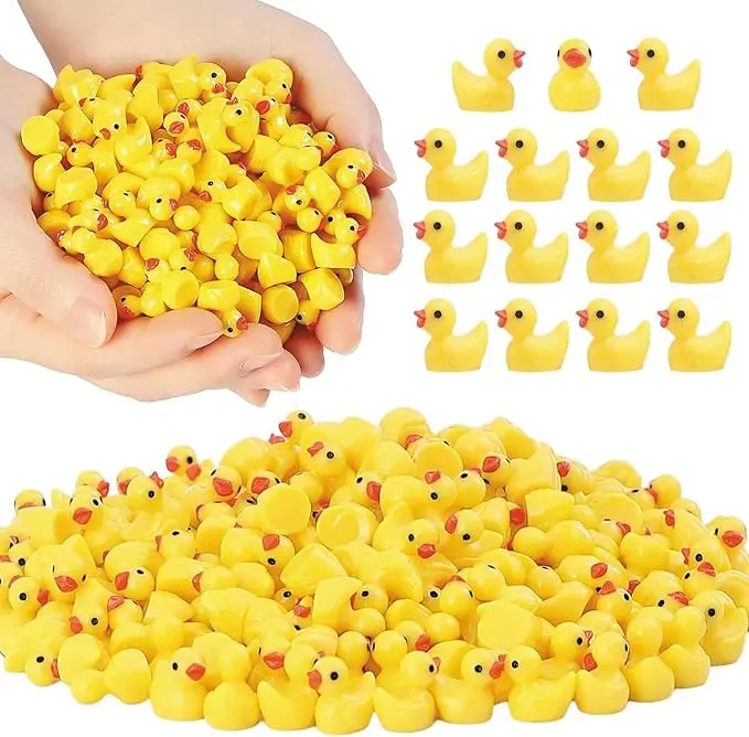 100Pcs Mini Resin Ducks - Tiny Figurines Bulk for Miniature Dollhouse Decor, Miniature Things, DIY Crafts, Potted Ornaments (Doll Houses & Playsets Accessories)