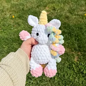 lula the unicorn plush toy, amigurumi, low sew, mythical