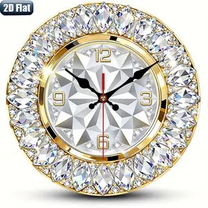 . 2D Flat. 1pc. Diamond-themed Wall Clock, Silent Decorative Clock, Creative Wall Clock, Suitable for Bedroom, Living Room, Office Decoration, 25/30 cm (excluding AA Batteries), 2D Flat