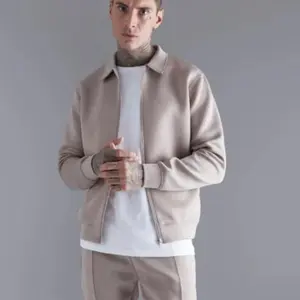 Rico Blanco Men's Stylish Beige Bomber Jacket with Zipper Closure and Long Sleeves for Casual Wear - Elegant Design & Versatile Use