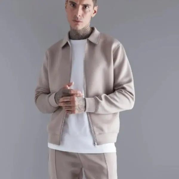 Rico Blanco Men's Stylish Beige Bomber Jacket with Zipper Closure and Long Sleeves for Casual Wear - Elegant Design & Versatile Use