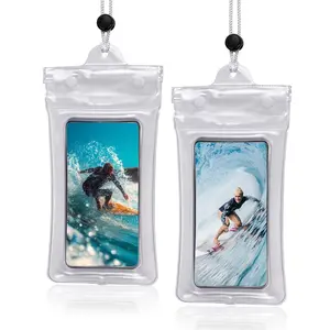 Waterproof Phone Pouch, 2 Counts Clear Waterproof Cell Phone Case with Lanyard, Fits Phones up to 7 Inches,Inflatable Edge Better Buoyancy, Essential Dry Bag for Winter Swimming, Cruise Ship, Diving, Kayaking, Soak in hot springs, SPA
