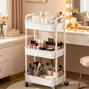 3 Tier Rolling Storage Cart with Wheels Slim Utility Organizer for Kitchen Bathroom Office Space Saving Lightweight Easy Assembly Mobile Trolley for Home Organization