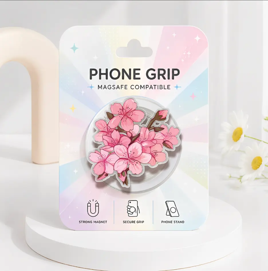 Sakura Flowers MagSafe Phone Grip, Cute Cherry Blossom Magnetic Phone Holder, Kawaii Pop Socket, Kindle Grip, Pink Botanical Phone Accessory, Gift for Girls