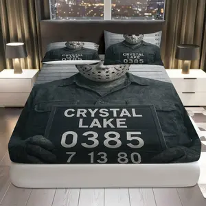 3Pcs Horror Movie Night Fitted Sheet Three Piece Set (1*Fitted Sheet+2*Pillowcases, Coreless), Halloween theme, Spooky Bedding Set, Mattress protector Soft, Breathable